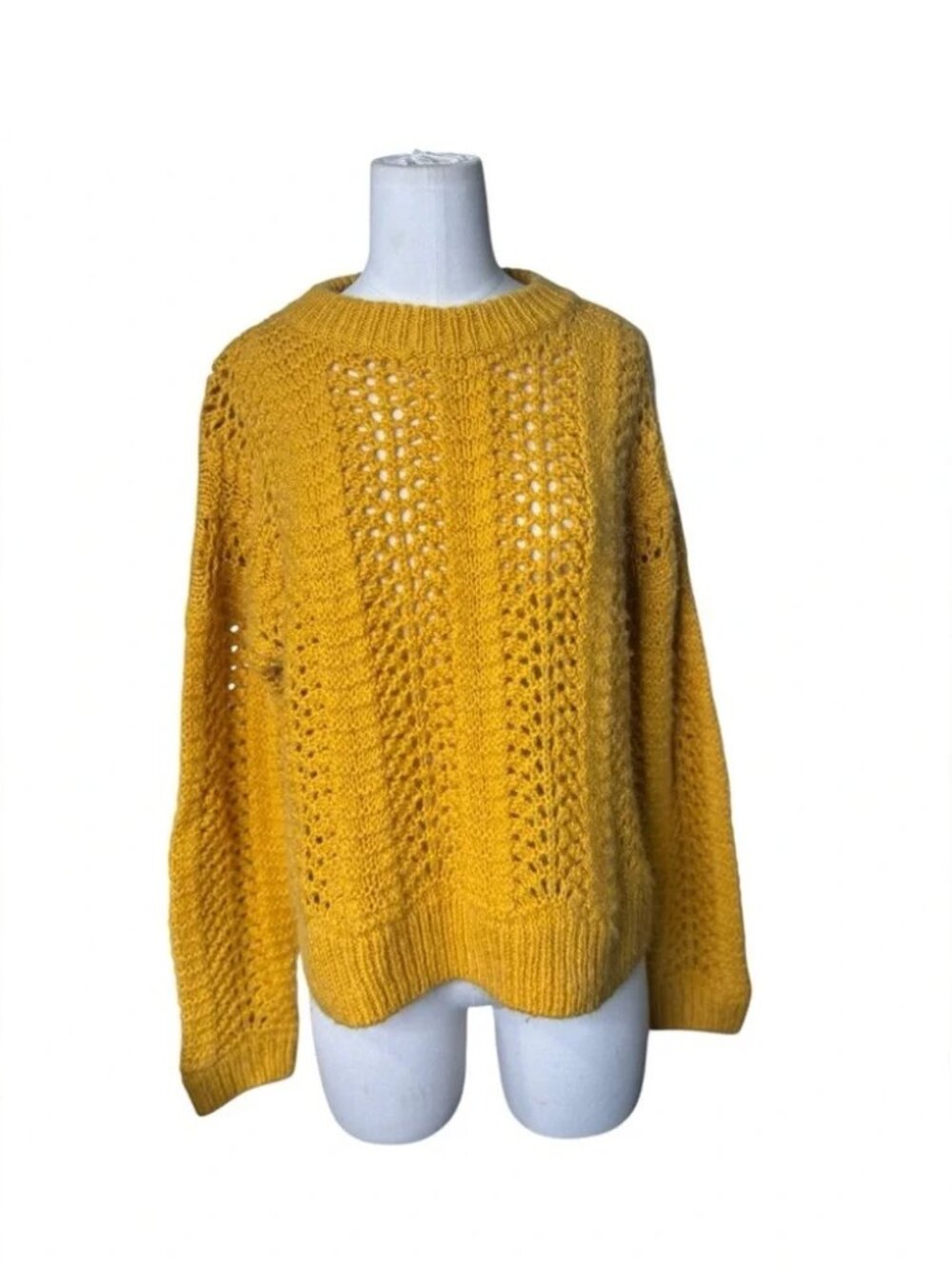 MADEWELL WINDERMERE POINTELLE KNIT MUSTARD SWEATER SIZE - Picture 3 of 7